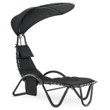 Benkelman Outdoor Steel Chaise Lounge Chair with Removable Canopy and Cushions