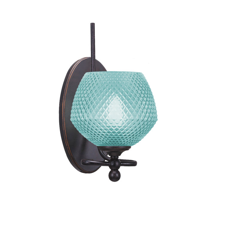 Applique murale Sheffield montrée en brun, verre turquoise 6 po, Bleu