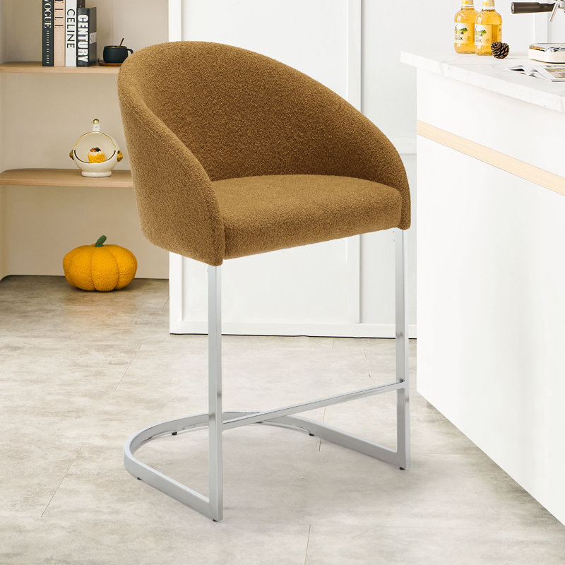 Chylee 26'' Boucle Upholstered Counter Stool, Yellow