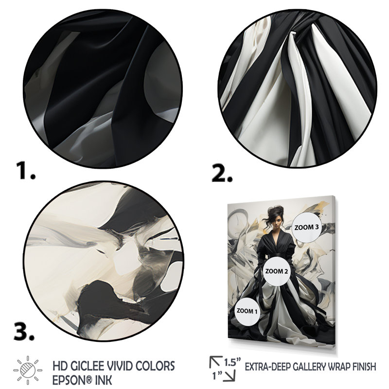 Noir et blanc, mode féminine, élégance dévoilée III - art mural mode, Toile tendue, 60" H x 40" W