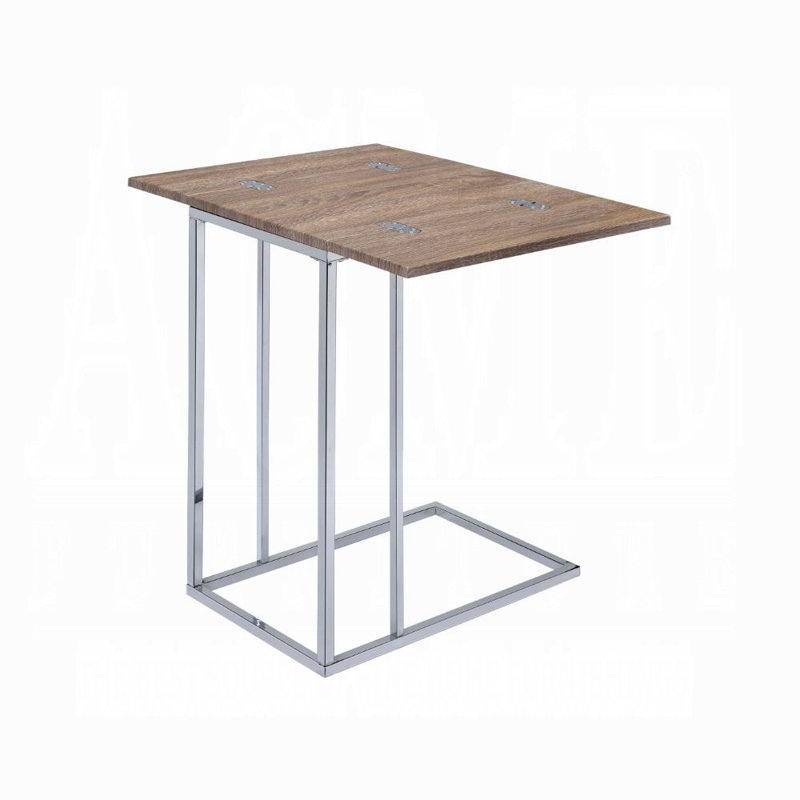 ACME Danson Accent Table, Weathered Oak & Chrome