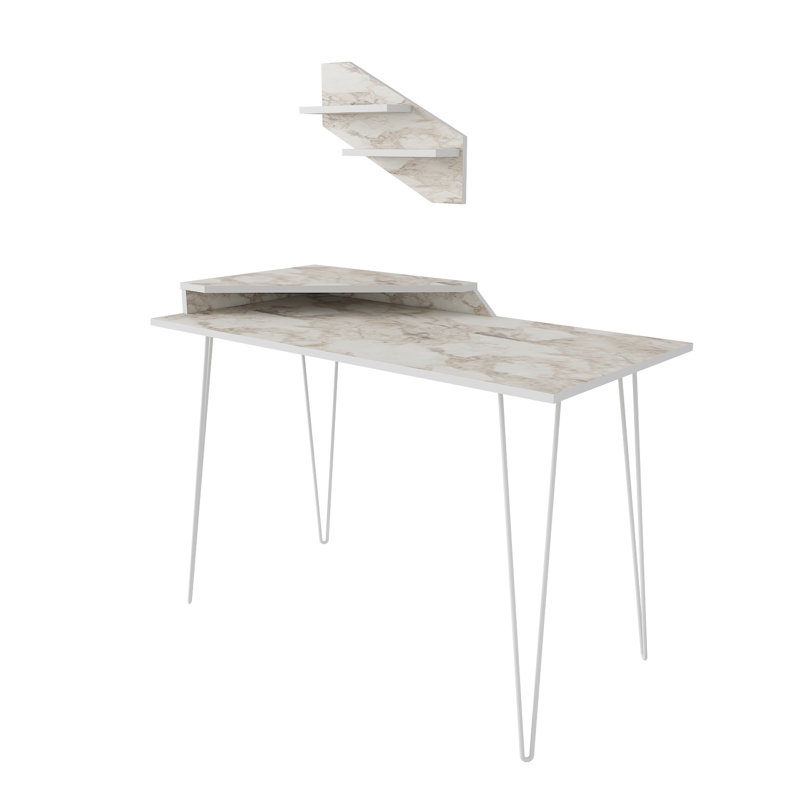 Alduina 120Cm W Rectangular Desk with Wallshelf, White
