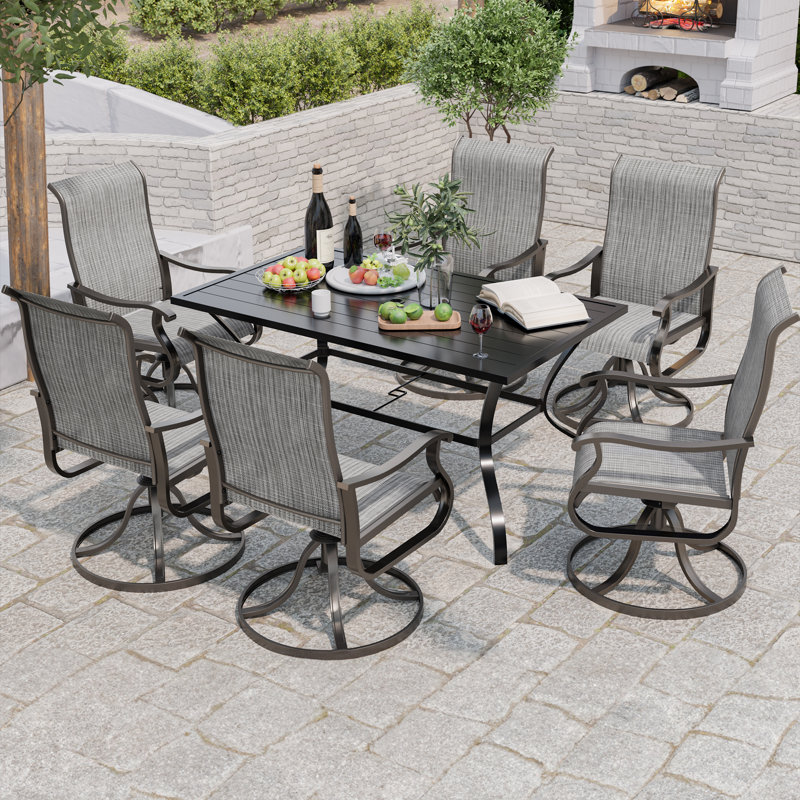 Ashan 6-Piece Swivel Rocking Patio Chair Metal Outdoor Dining Armchair Set , Light Grey