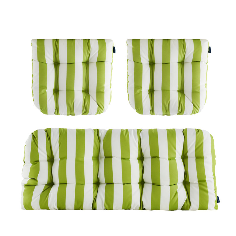 Ensemble de 3 coussins d'extérieur à causeuse, Vert rayé