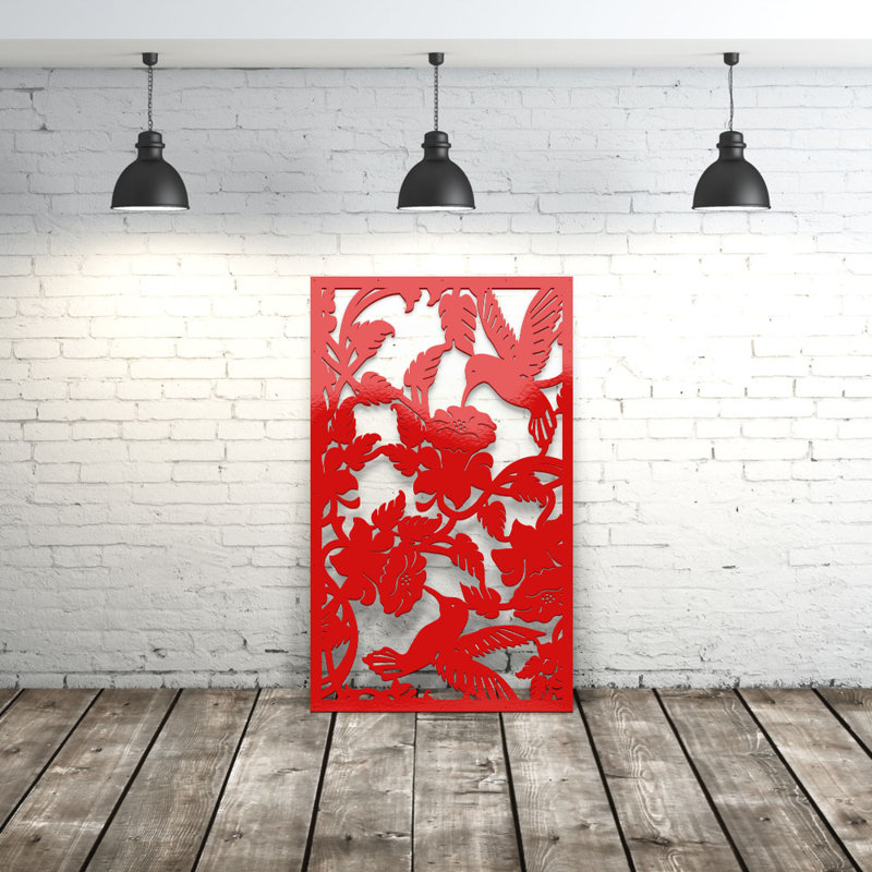Panneau d'intimité en aluminium découpé au laser Humming Bird - art mural extérieur thermolaqué en métal, cloison décorative