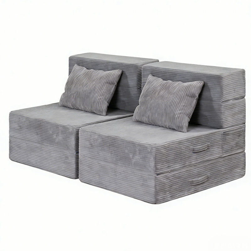Canapé convertible Boneless, canapé de plancher pliable, 24" H x 52" W x 29.5" D, Gris clair
