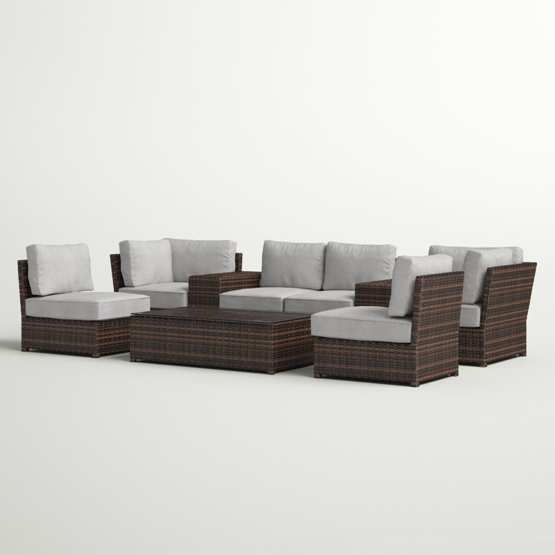 Widener Wicker Fully Assembled 6 - Person Seating Group with Cushions |Assembled wicker sofa