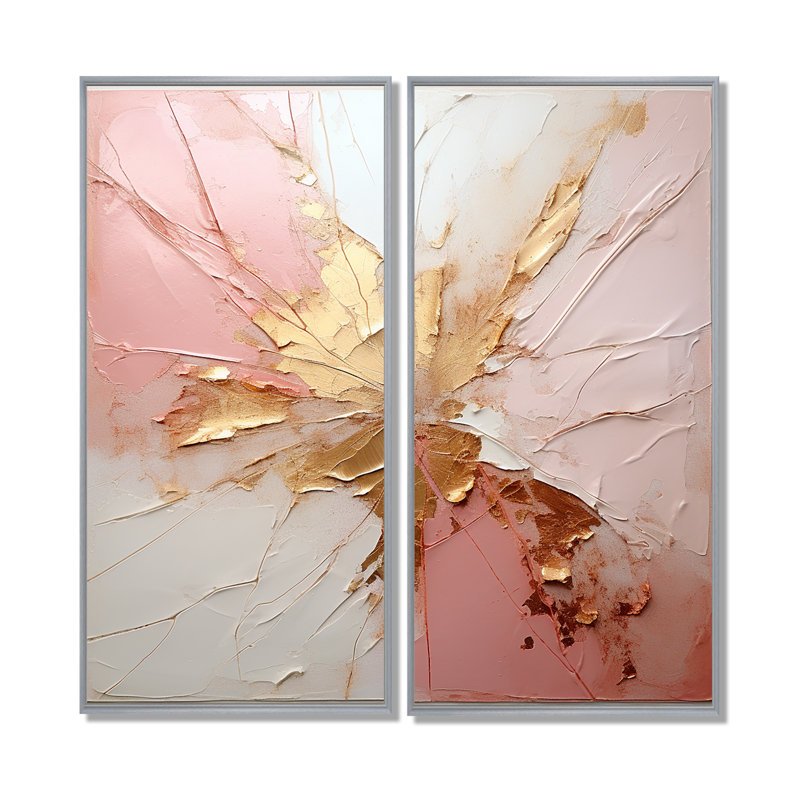 Fusion de peinture dorée et rose - impressions sur toile modernes beiges, 40" H x 40" W, Floater Framed Print without Mat