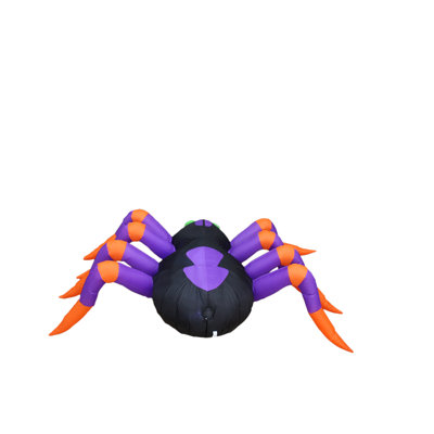 8 Foot Long Lighted Happy Halloween Inflatable Black Purple Spider with Green Eyes Indoor / Outdoor Holiday Blow Up Yard Garden Decoration