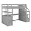 Lit mezzanine en bois de pin avec bureau, tablettes, escalier de rangement, deux tiroirs intégrés-1240347326