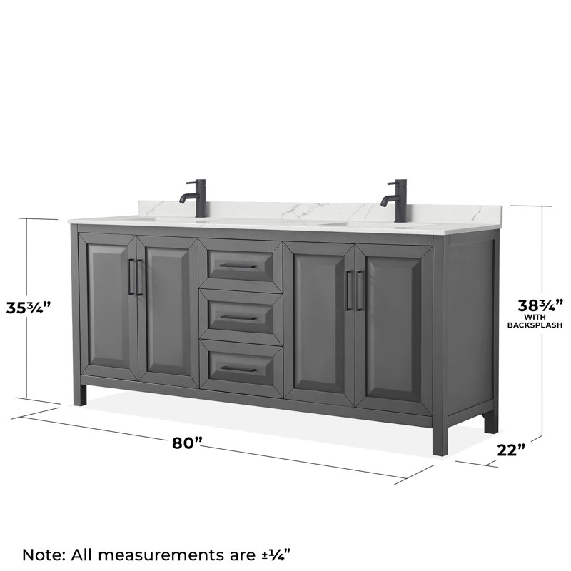 Daria 80'' W Vanity, Matte Black, Gray, Giotto Quartz