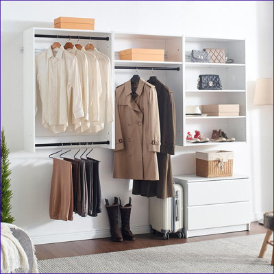 Closet Systems Devi Wall Mounted Modular 5-Unit | Modern Warm Oak | White | Wood
