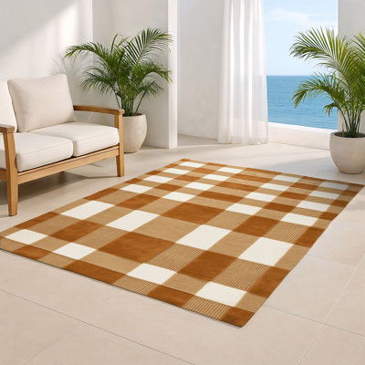 Tapis d'intérieur et d'extérieur à carreaux brun