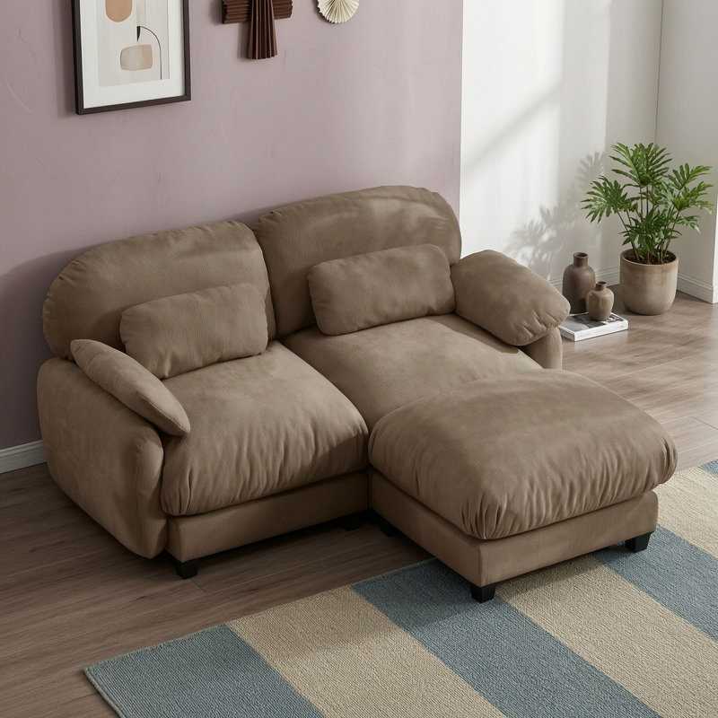 Canapé modulable deux places avec pouf amovible, Brun