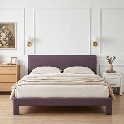Lit tapissier rectangulaire Modern, minimaliste, très grand, lin mauve