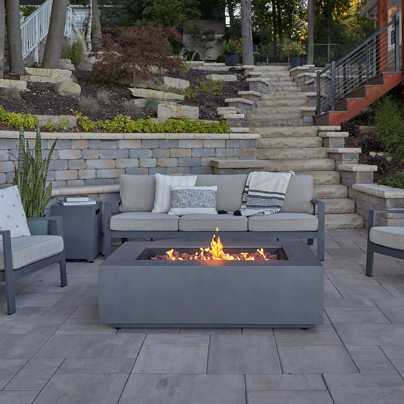 AEGEAN Propane / Natural Gas Outdoor Fire Pit Table, Weathered Slate, 15" H x 50" W x 32" D