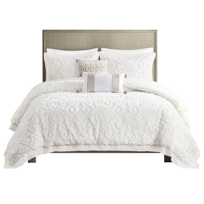 Comforter Full/Queen - 100% Cotton Embroidery Filling 2 Shams Soft And Calming Chenille Classy Relaxing