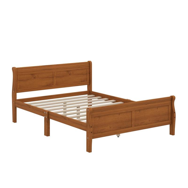 Grand lit plateforme en bois avec tête de lit, Chêne