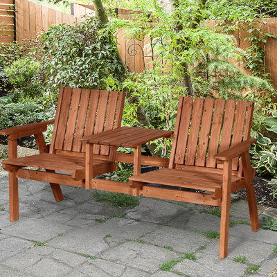 Wooden Outdoor Bench - Orange Patio With Middle Table And Umbrella Hole Comfortable Seating For Patio, Porch, Poolside, Balcony 59.75"L X 27.5"W Unwind By De-Stress In Garden