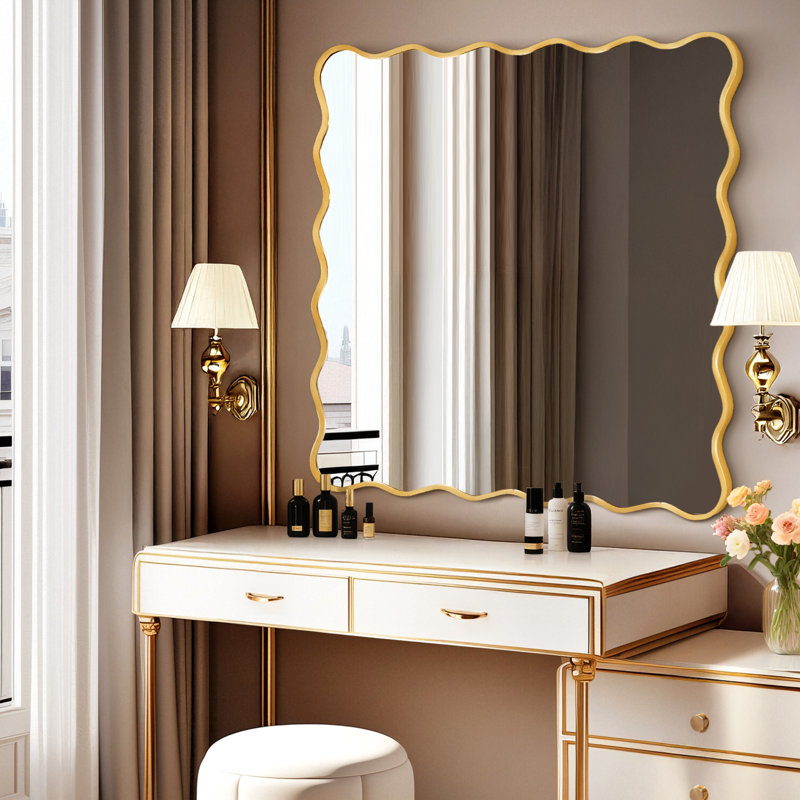 Aluminum Rectangle Wavy Wall Mirror, Rose Gold, 36" x 36"