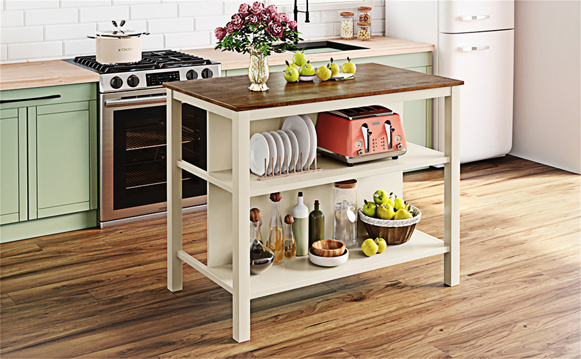Latitude Run® TOPMAX Solid Wood Rustic 45" Stationary Kitchen Island ...
