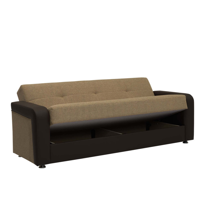 Brown Faux Leather Convertible Sleeper Sofa with Storage