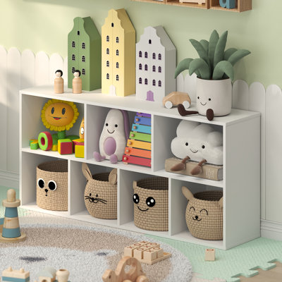 7-Cube White Book Shelf, Kids Bookshelf, Toy Storage, Cube Storage Organizer, Bookcase, 9.4 x 19.5 x 41.7, for Organization and Storage, Playroom, Kids Room, White