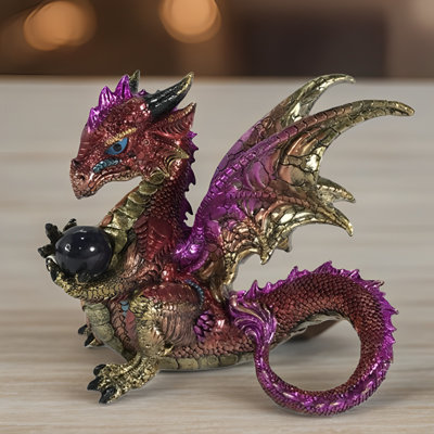 8.5"W Red Dragon Guarding Crystal Figurine