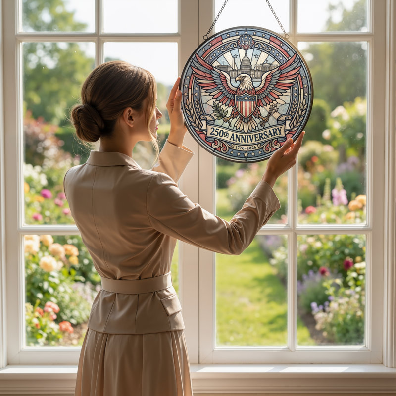 Panneau de fenêtre en verre pour décoration intérieure American Eagle USA 250th Anniversary ， 7,8H, H 7,8 po