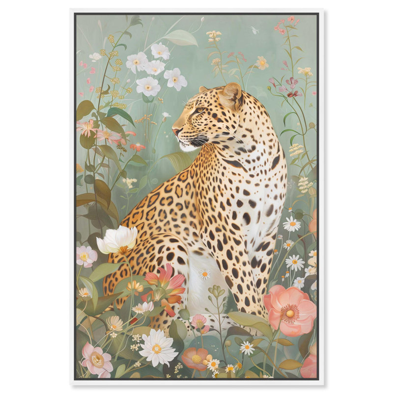 «Leopard Spring» par Art Remedy, H 25 po x l 17 po, Cadre blanc