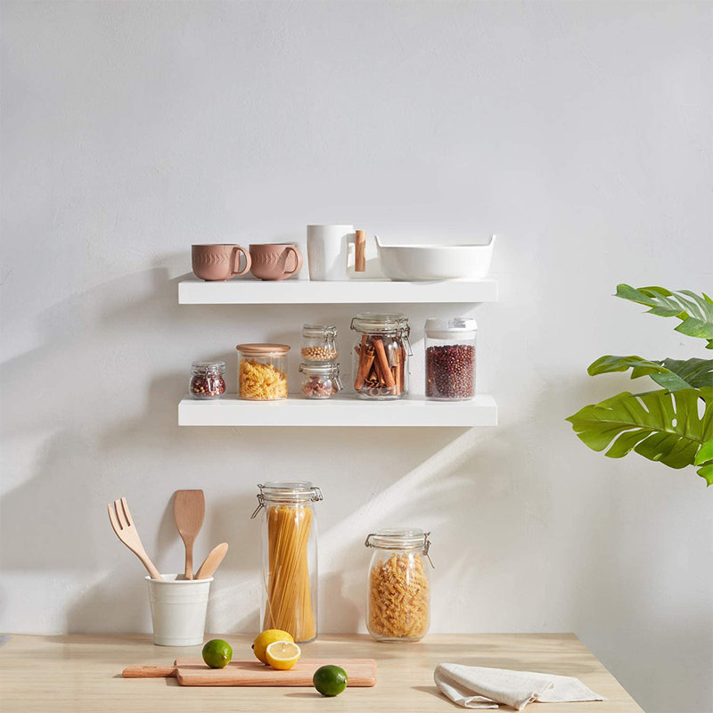 Floating Wall Shelf Kit, 4cm H x 60cm W x 24cm D, Gloss White