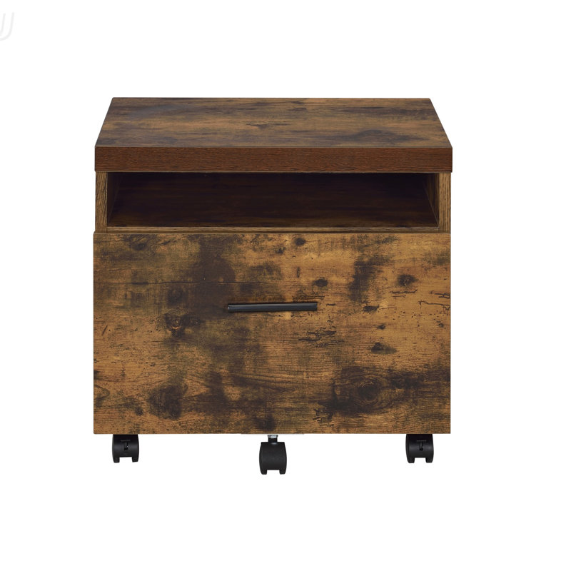 Bob Weathered Finish File Cabinet With Spacious Drawer And Open Compartment For Efficient Office Storage
