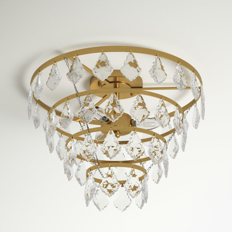Plafonnier encastré 3 lumières Bryd, Laiton, H 11 po x l 16 po x P 16 po