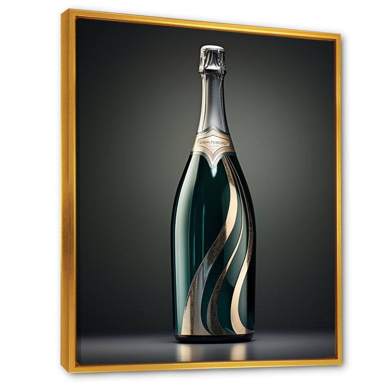Prestiges profil vert champagne - impressions d'art mural vin et champagne, H 32 po x l 16 po x P 1 po, Cadre flottant doré