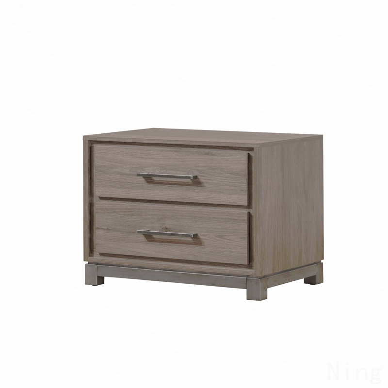 1 table de chevet contemporaine à 2 tiroirs avec poignée en métal et finition chêne gris