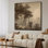 Très grand imprimé mural d'art sur toile - Paysage de forêt sépia, art graphique de décoration pour le salon ou la chambre à coucher - «Assemblage requis du cadre (cadre non fini)»