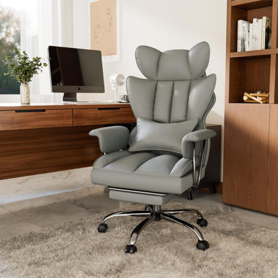 Ergonomic Adjustable Reclining Swiveling Office Chair - Faux Leather with Footrest for PC