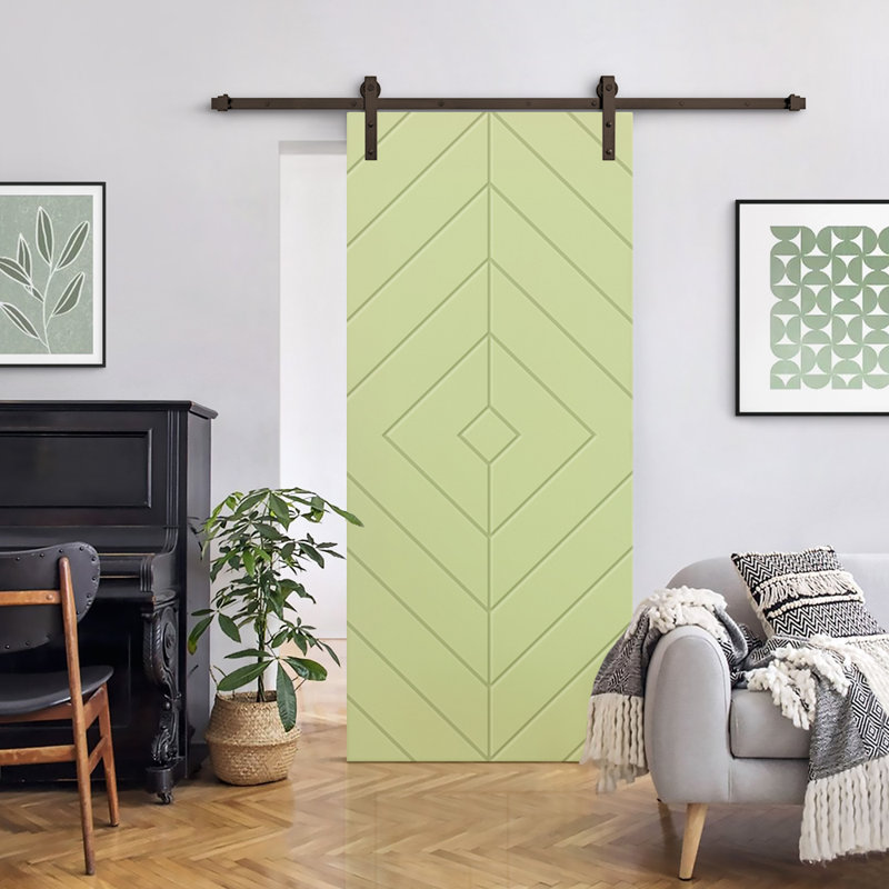 Porte de grange en bois et métal avec quincaillerie d'installation, 36 po x 80 po, Vert sauge