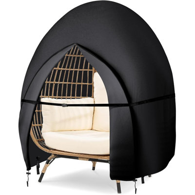Patio Hanging Egg Chair Cover Double Egg Chair Covers Waterproof For Outdoor Pod Swing Loveseat Egg Chair- 91 X 87 Inches, Black