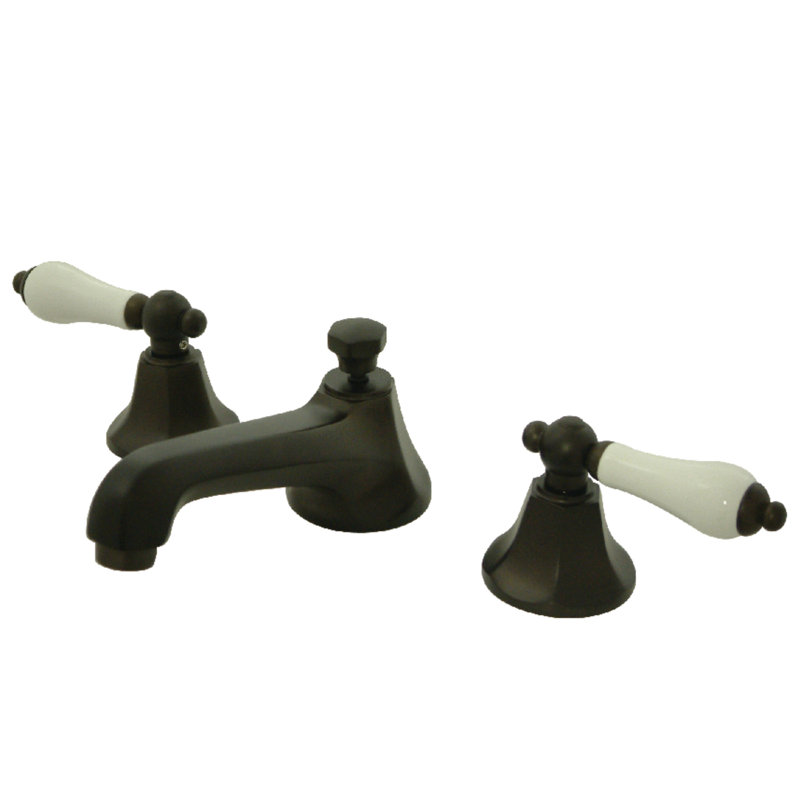 Kingston Brass Metropolitan Two-Handle 3-Hole Deck Mount Widespread Bathroom Faucet with Brass Pop-Up Drain