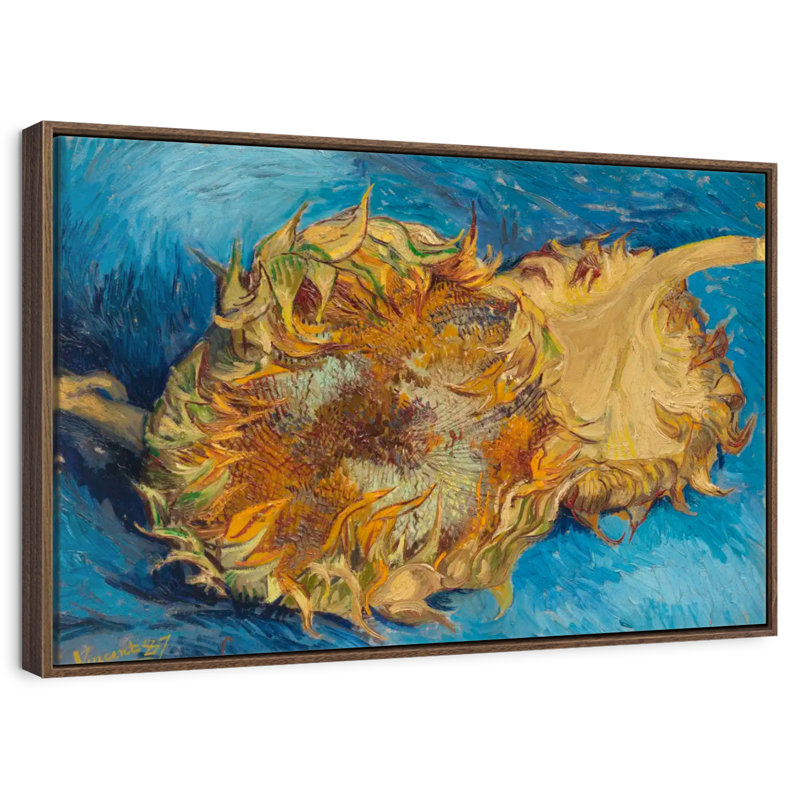 Tournesols I, 19 po x 13 po, Cadre flottant noyer