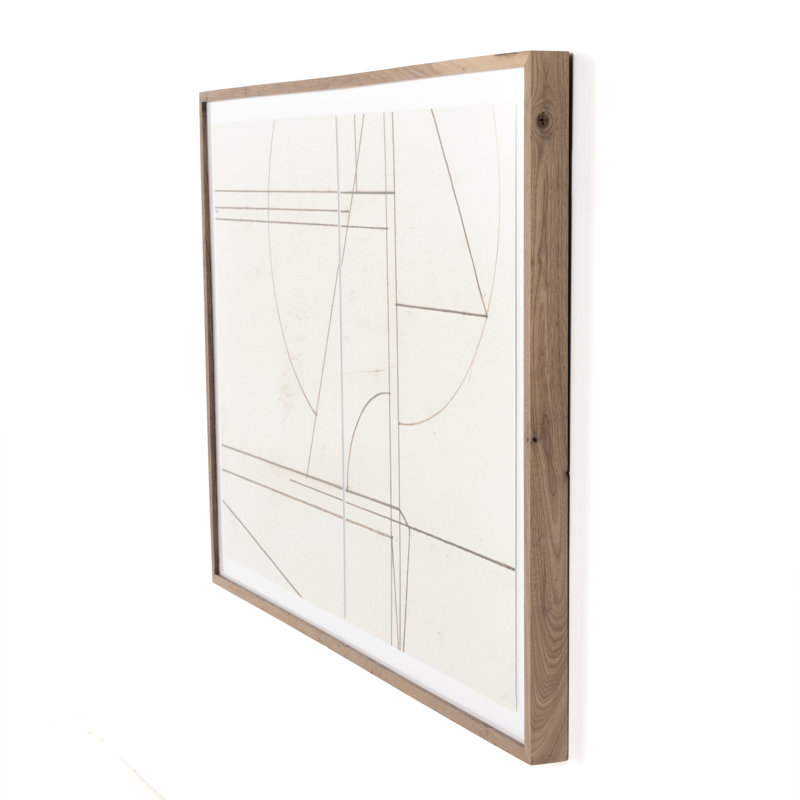 Rustic Walnut Framed Abstract Geometric Canvas Art - 30" x 20"
