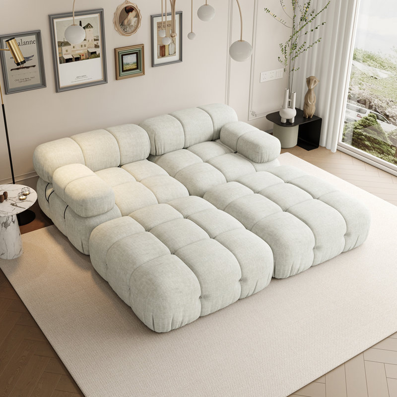 Modular Boucle Sectional Sofa, U-Shaped Couch with Ottoman, 24.2" H x 73.2" W x 73.2" D, Beige Fabric
