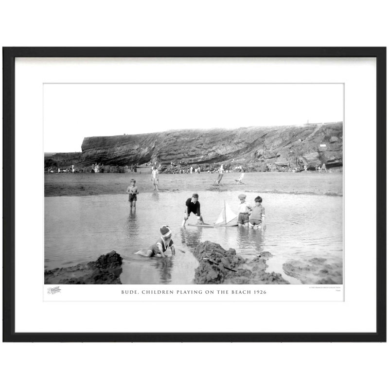 Bude, Children Playing On The Beach 1926 - Single Picture Frame Print on Wood, 60cm H x 80cm W x 2.3cm D
