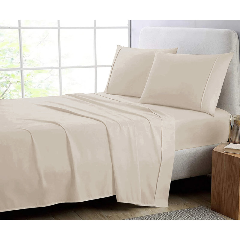 Super Soft 200 Thread Count Microfiber Brushed Fitted Bed Sheet, Double (4'6), Cream