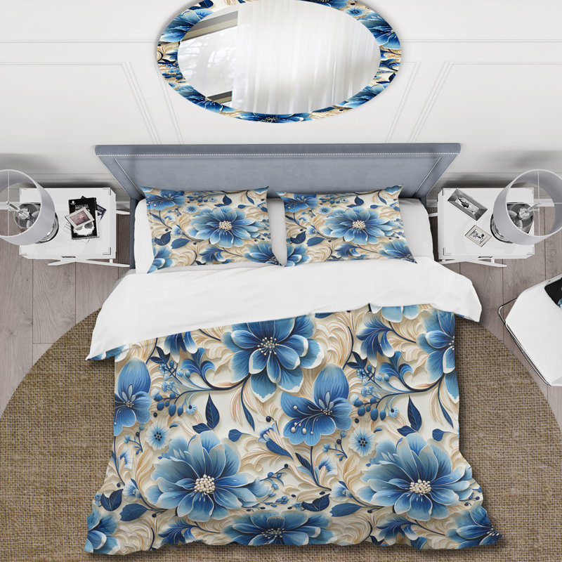Literie Blue and White Flowers Retreat II, Housse de couette pour très grand lit et 2 très