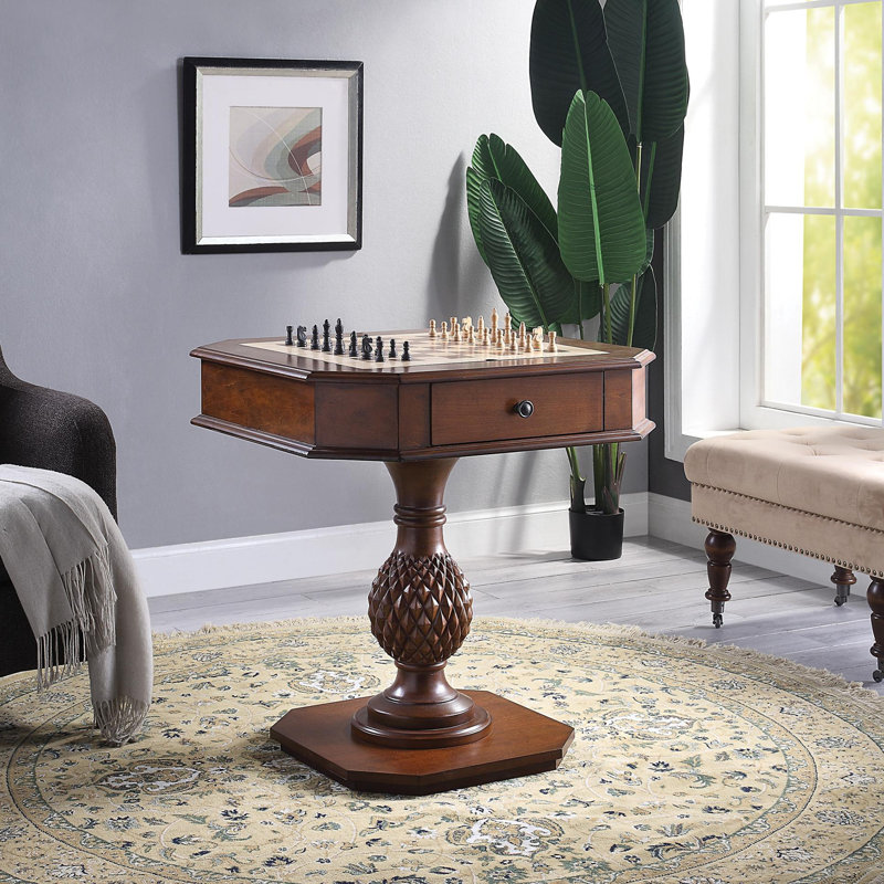 Cherry Finish Reversible Chess Checker Game Table w/Game Tray (Chess Fingures Not Included)