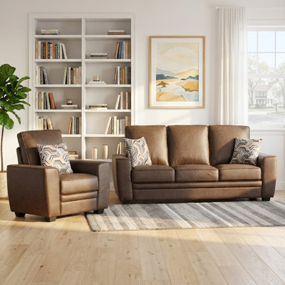 Ensemble de chaise d'appoint et canapé 3 places en tissu Modern Tech avec coussins, ensemble de salon brun