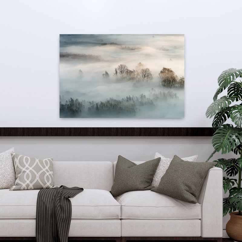 Art contemporain, paysage de forêt abstrait contemporain rêveur, H 32 po x l 48 po