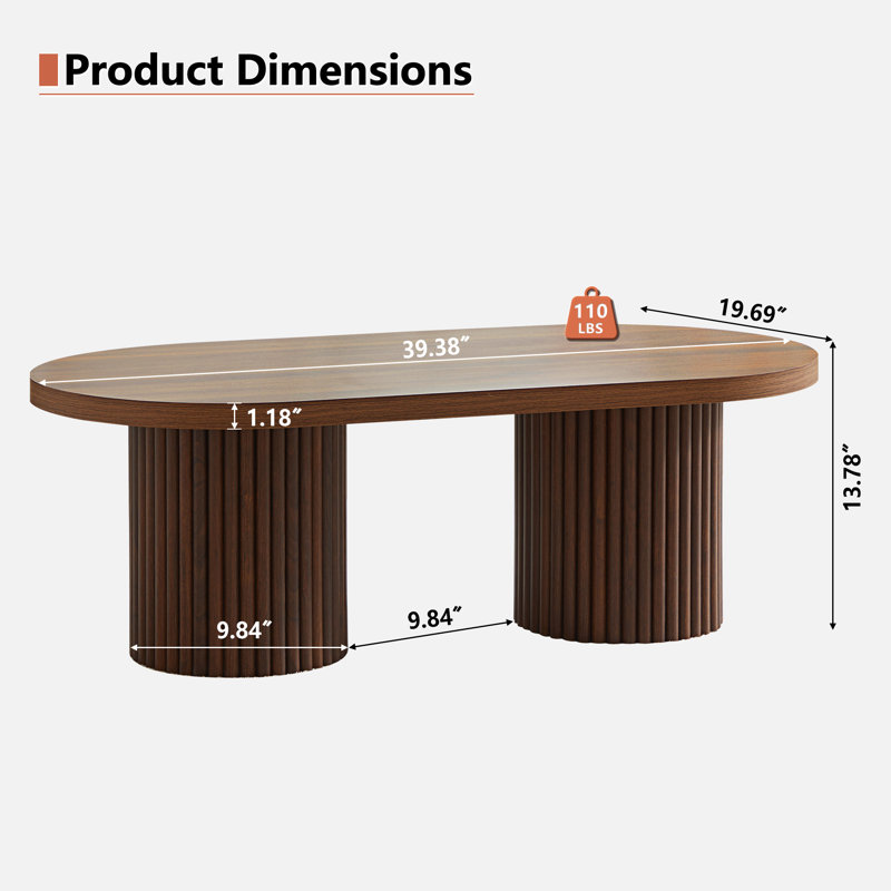 39.38'' W Oval Single Coffee Table, Walnut